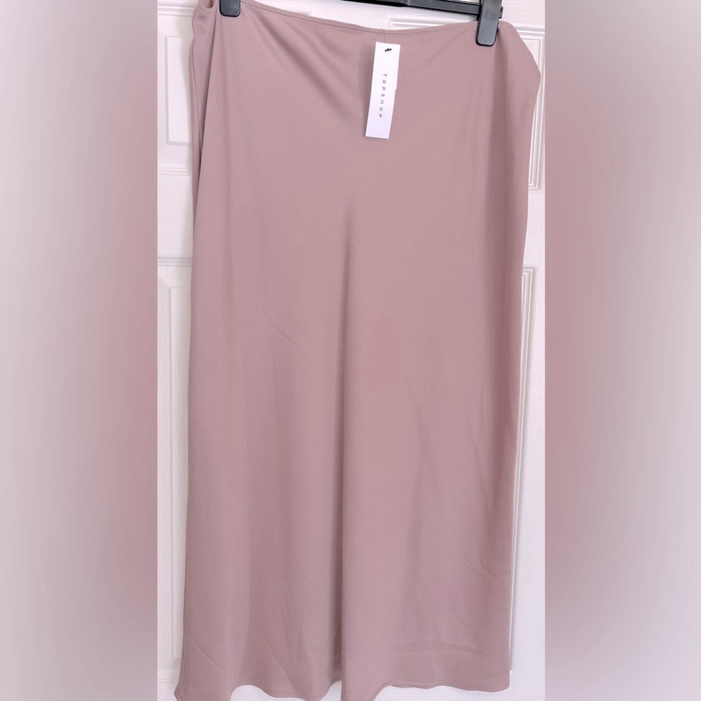 Topshop NWT Matte Satin Midi Skirt Large Pink 14 US